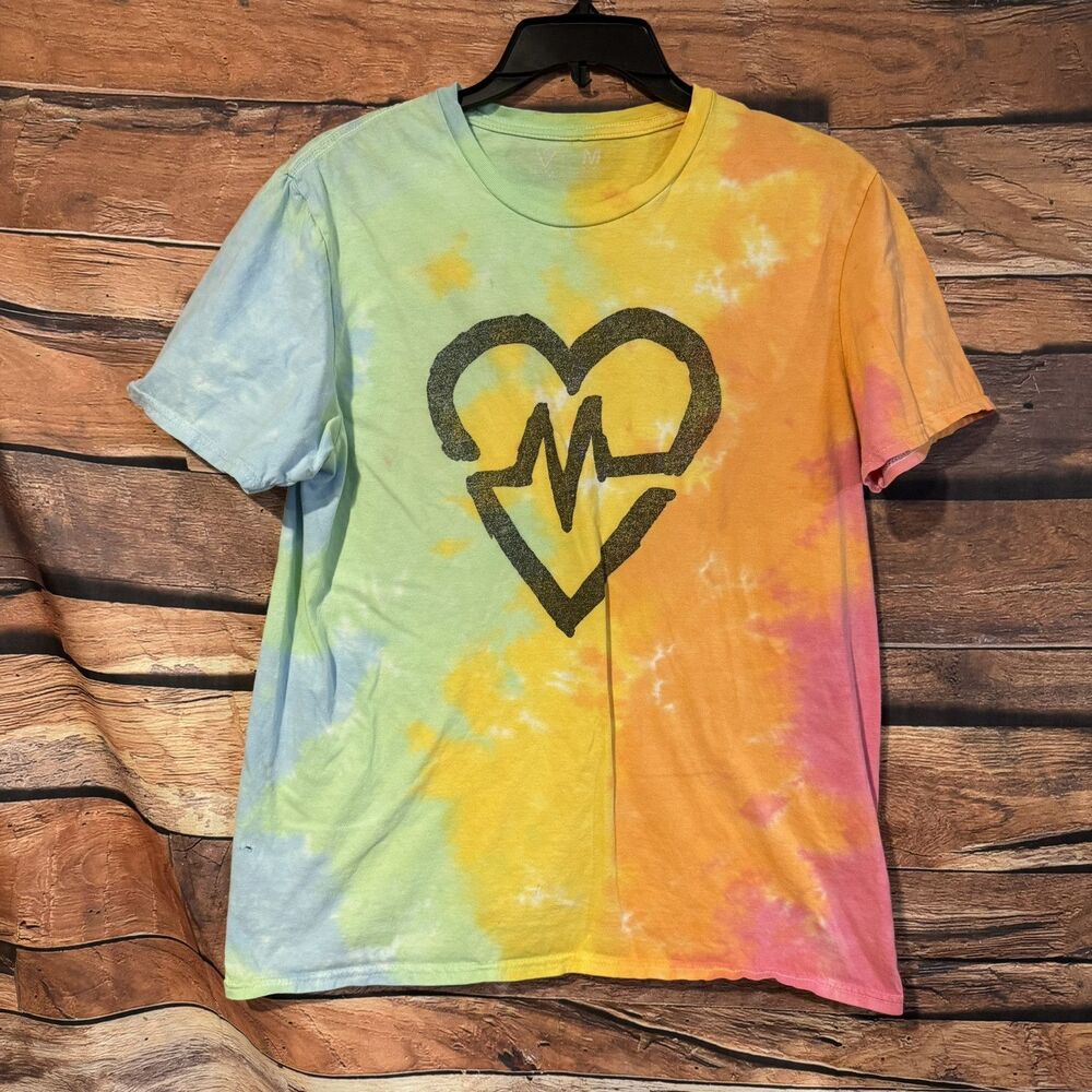 Revive Skateboards Mens Shirt M Tie Dye Lifeline Logo Heart Short Sleeve Pastel